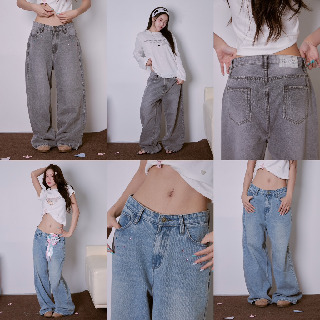 RIKA BLINK BLINK JEANS กางเกงยีนส์ขายาวติดเพชร