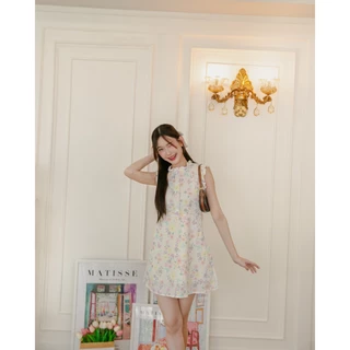 New Color LABELLE รุ่น Peachy Dress เดรสสั้น ชมพูพาสเทล ผ้าพิมพ์ลายปัก
