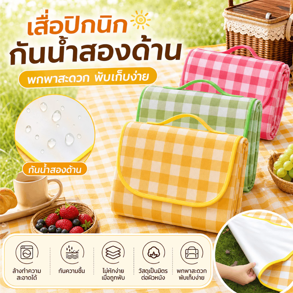 เสื่อปิกนิกแบบพับได้ ลายสก๊อต เสื่อชายหาดกันน้ำ กันเปื้อน เนื้อหนา พกพาสะดวก เหมาะสำหรับปิกนิก แคมปิ้ง และท่องเที่ยว
