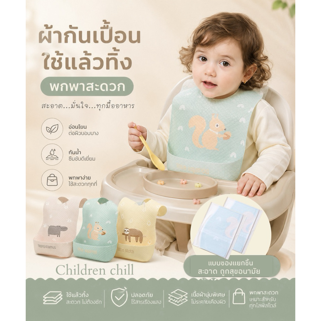 รุ่นใหม่🔆ผ้ากันเปื้อนใช้แล้วทิ้ง 1แพค10ชิ้น (แพคแยกชิ้น)