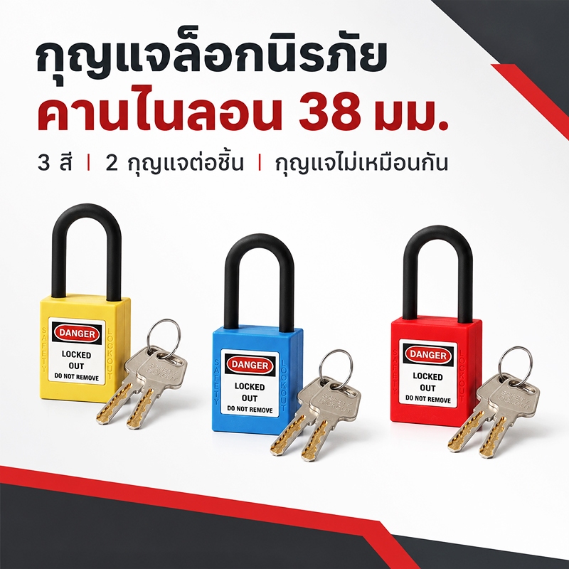 38MM กุญแจนิรภัยแท็กเอาท์กลางแจ้งกุญแจมือล็อคในร่มสำหรับนิวเมติกไฟฟ้าไฮดรอลิก