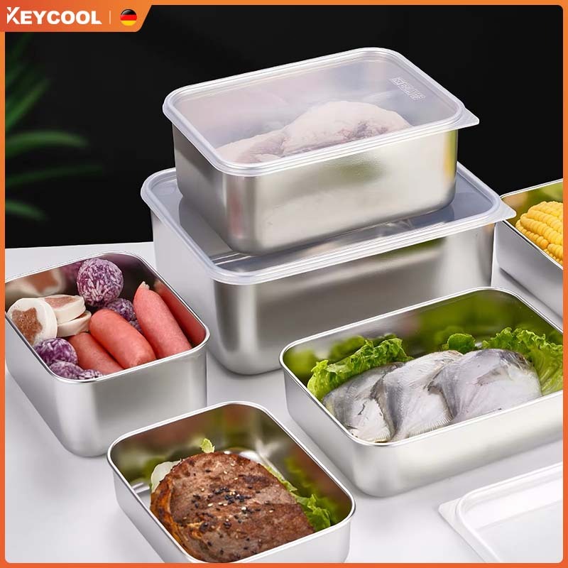 Keycool กล่องสแตนเลส กล่องใส่อาหารสแตนเลส 400/600/1000/1400ML กล่องแสตนเลส 304 สําหรับเสิร์ฟอาหาร เก็บอาหารสด