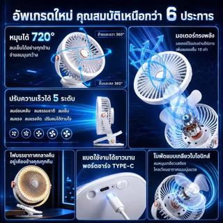 พัดลมตั้งโต๊ะ 8นิ้ว 50000mAh พัดลมพกพา พัดลมคลิป หนีบโต๊ะได้ลมแรง เงียบปรับแรงลม5ระดับ ใช้ได้ทุกที่ สำหรับบ้าน แคมป์ปิ้ง