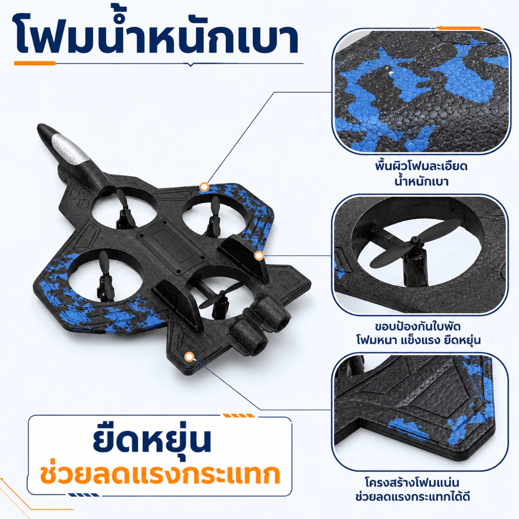 Beige เครื่องบินบังคับโฟม เครื่องบินของเล่น เครื่องบินไฟฟ้า 2.4GHz รีโมทคอนโทรล กันกระแทก บินง่าย thumbnail 3