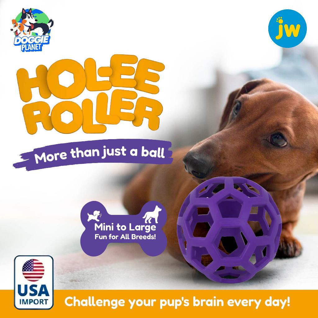 JW Hol-ee Roller ของเล่นสุนัข ลูกบอลยางธรรมชาติ 100% ฝึกสมอง ใส่ขนมได้ สีม่วง Mini / Small / Medium / Large