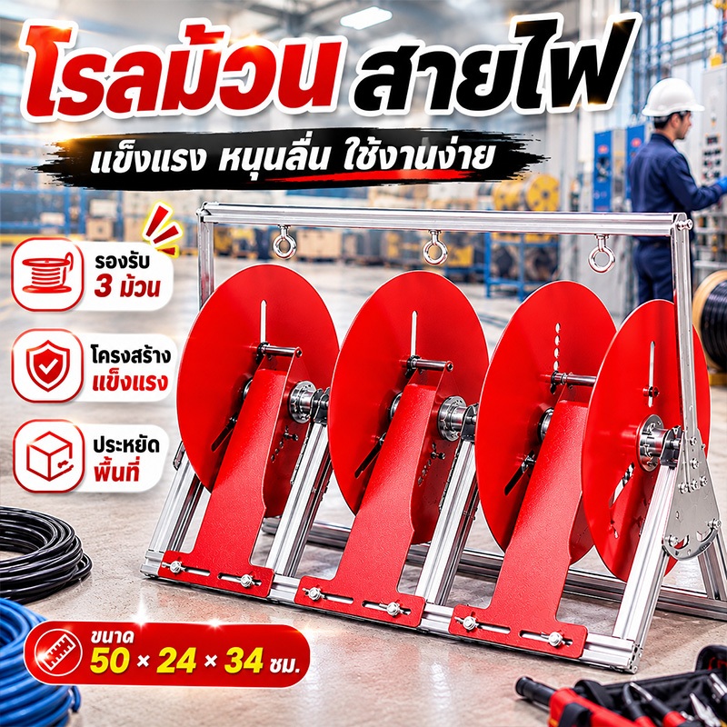 โรลม้วนสายไฟ เครื่องปล่อยสายแบบพับได้ 3แบบ โครงสร้างแข็งแรง เคลื่อนย้ายสะดวก [พร้อมส่ง]