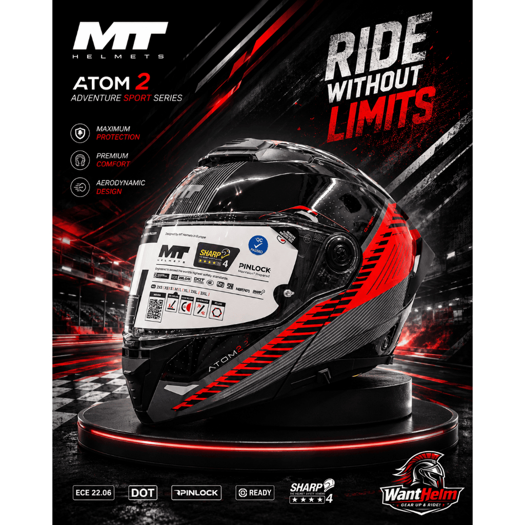 หมวกกันน็อค MT รุ่น Atom2 SV ยกคาง STRIKER GLOSS RED