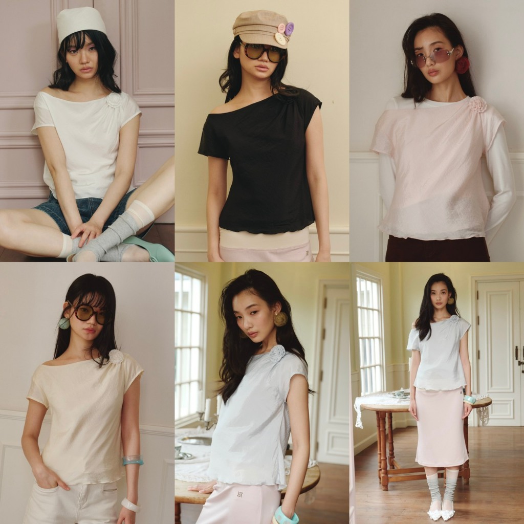 CHUUCHOP | S-6XL | Icy Blouse เสื้อเบลาส์ผู้หญิงแขนสั้น เสื้อปาดไหล่ ดีเทลดอกไม้ (C8622)