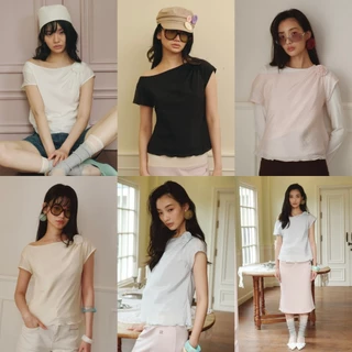 CHUUCHOP - (S-6XL) Icy Blouse เสื้อเบลาส์ผู้หญิง แขนสั้น เสื้อปาดไหล่ แต่งดอกไม้ (C8622)