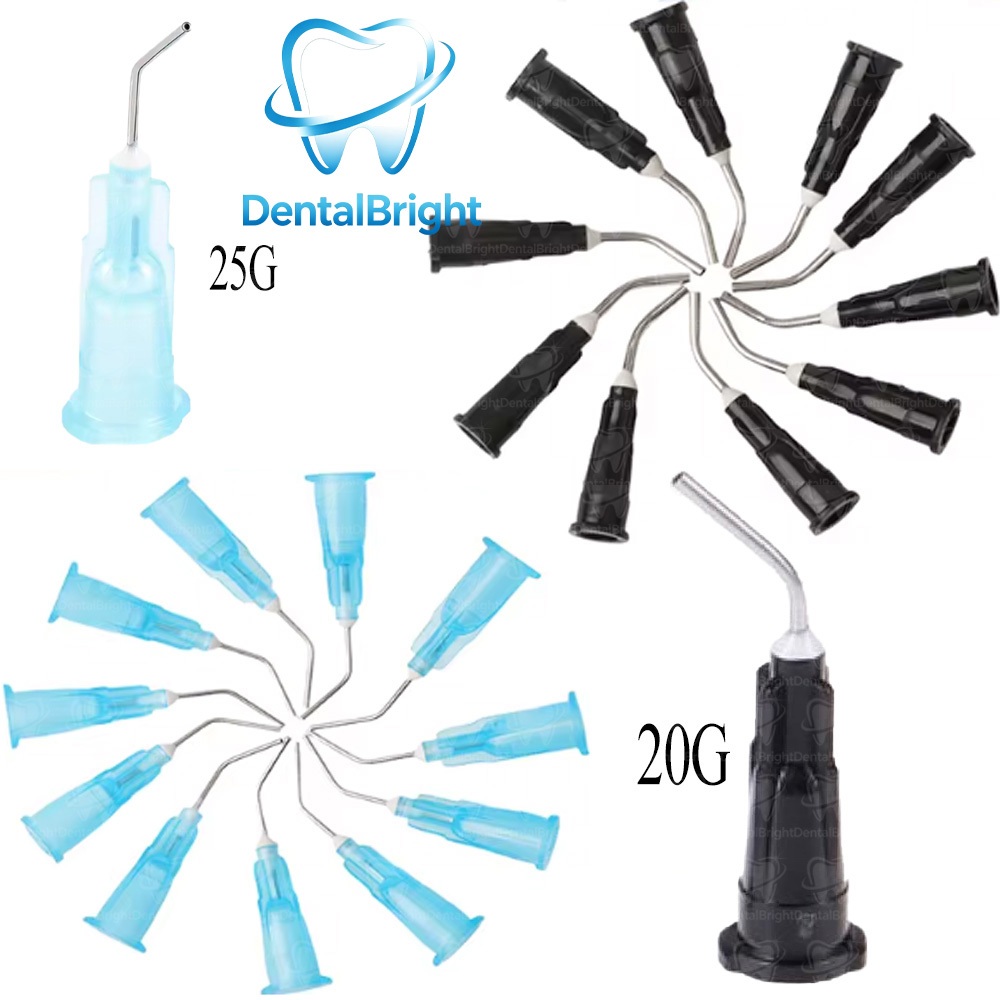100pcs/bag Disposable Etchant Resin Flow Composite Needle Tip 25/20G Dental Composite Resin Pre Bent