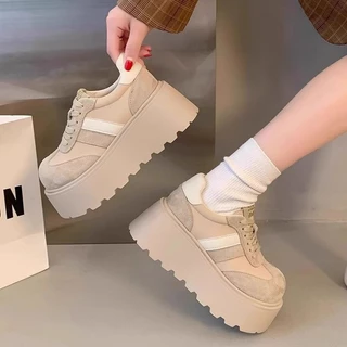 Hellomyshoes G33 รองเท้าแฟชั่นเกาหลี สุดน่ารัก ทนทาน แข็งแรง หนังนิ่ม ผ้ากำมะหยี่ มินิมอล พร้อมส่งจากไทย เสริมสูง 6 CM.