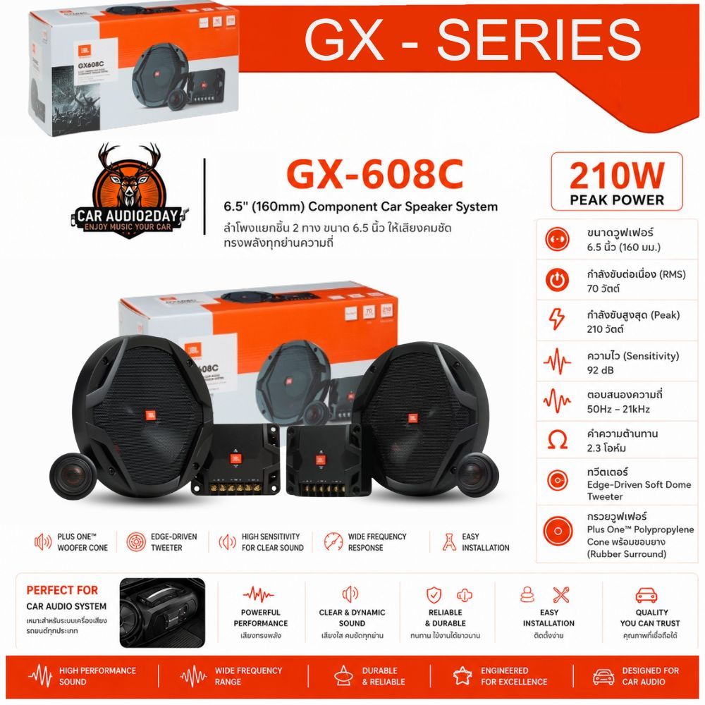 C2Dจัดจำหน่าย ลำโพงแยกชิ้น6.5นิ้ว JBL รุ่น GX608C รุ่นท๊อป ลำโพงเสียงติดรถยนต์ ของแท้100%
