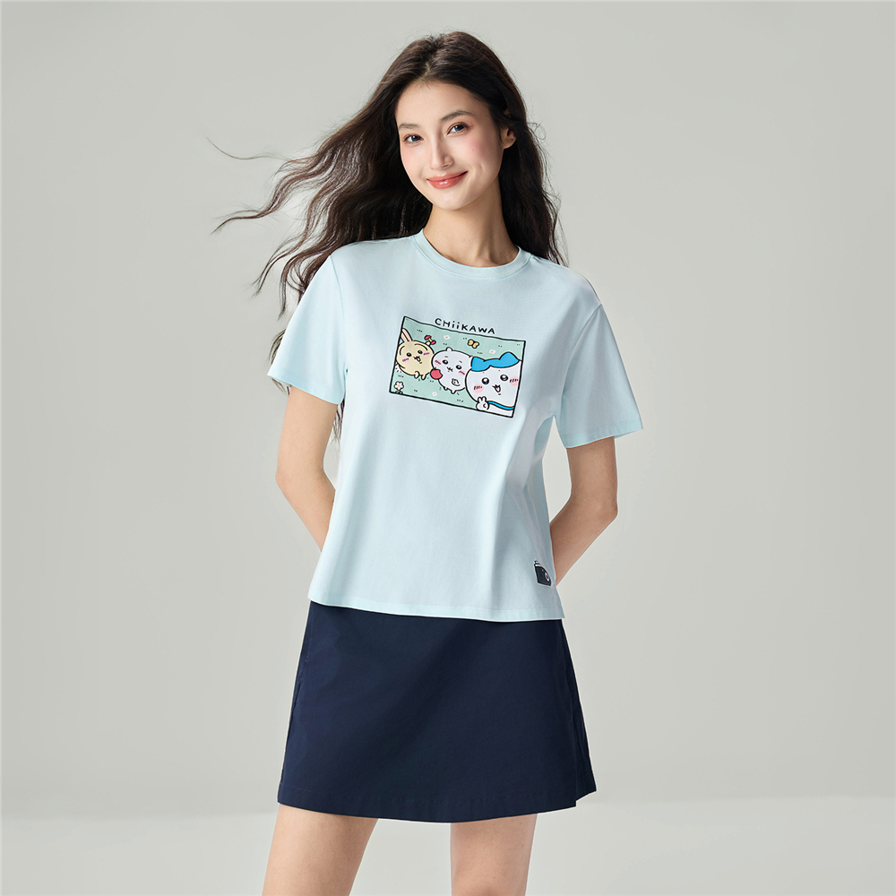 GIORDANO เสื้อยืดผู้หญิง Women's Sorona Printed Tee (CHIIKAWA) 05396404