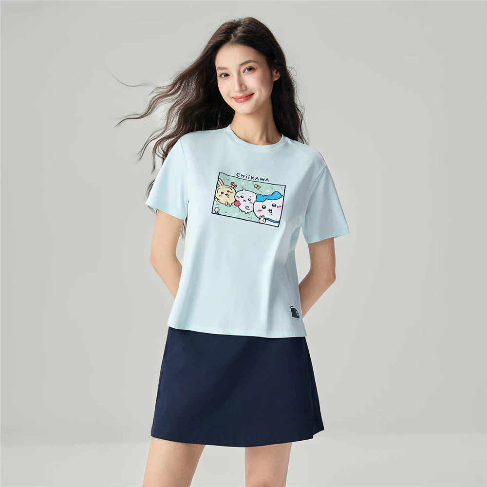 GIORDANO เสื้อยืดผู้หญิง Women's Sorona Printed Tee (CHIIKAWA) 05396404