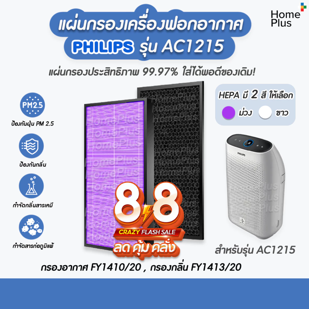 แผ่นกรอง สำหรับเครื่อง Philips รุ่น AC1215 กรองอากาศ FY1410/20 กรองกลิ่น FY1413/20 ประสิทธิภาพ 99.97% ใส่ได้พอดีของเดิม