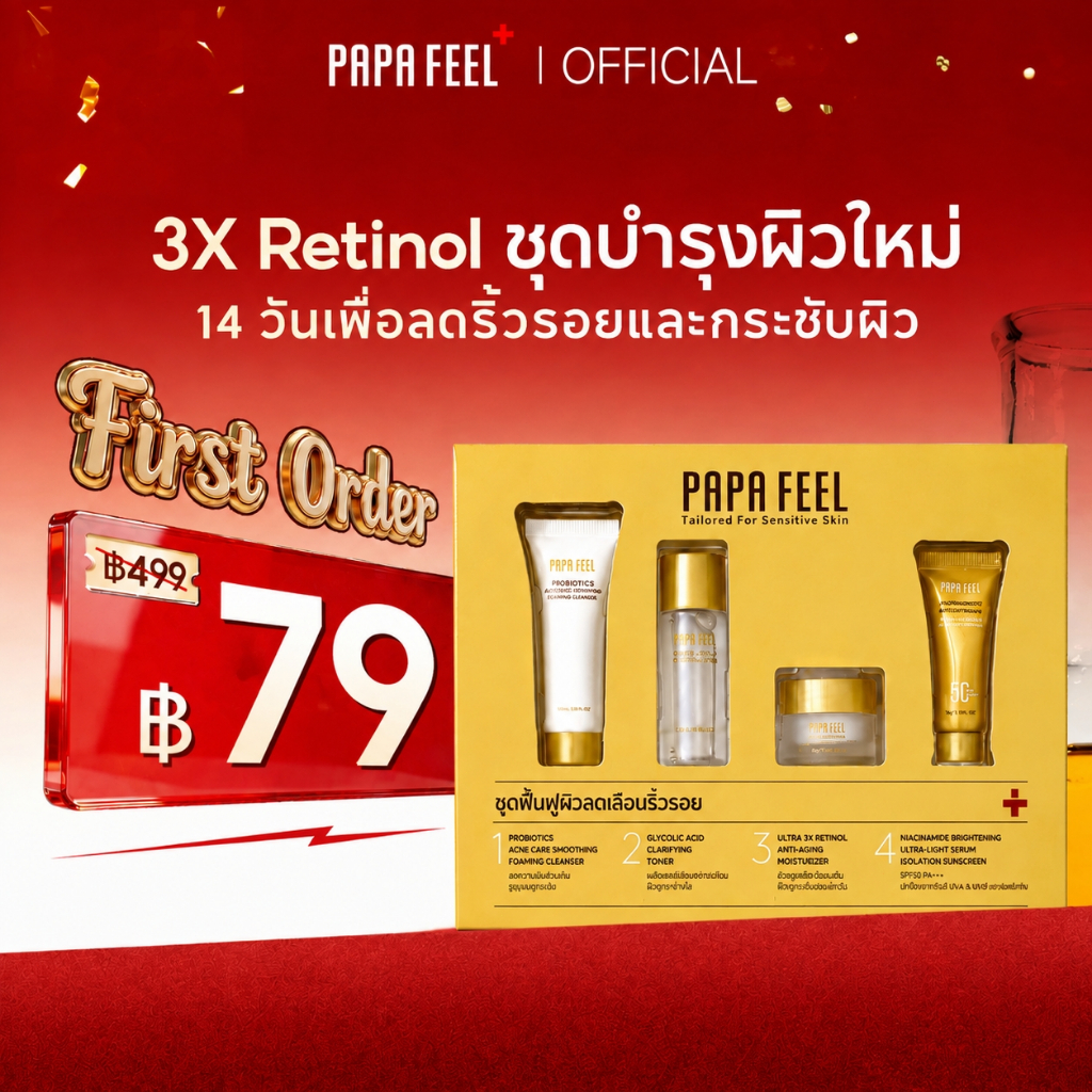 【Travel Size 】PAPA FEEL [FDA] เซตขายดีขนาดพกพา เหมาะสำหรับผิวมัน เป็นสิวง่าย โฟมล้างหน้าโปรไบโอติก 15ml โทนเนอร์กรดไกลโค