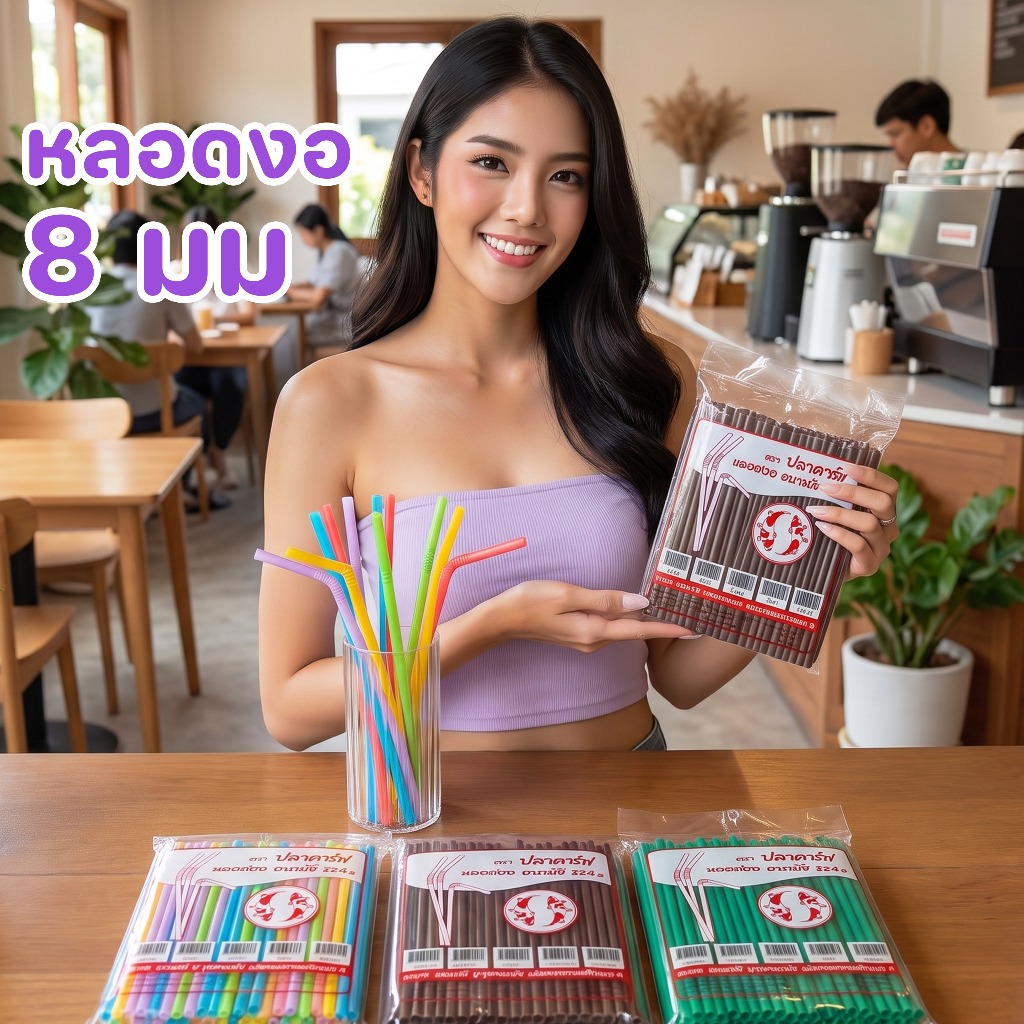 หลอดงอ 8 mm (แพ็คละ250เส้น) ตราปลาคราฟ หลอดดูดน้ำ หลอดพลาสติก หลอดอนามัย หลายสี