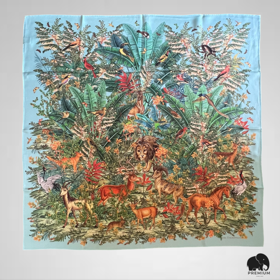 ผ้าพันคอผ้าไหม จิม ทอมป์สัน Silk scarf 33"x33" Jim Thompson ลายRoyal Jungle P05