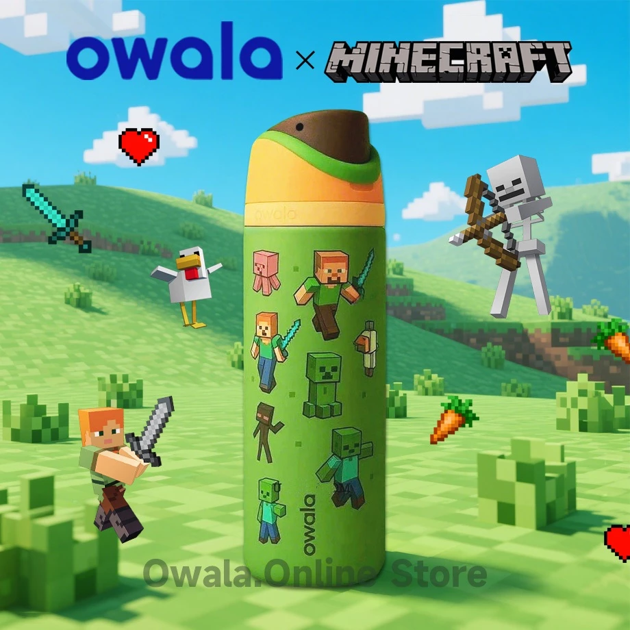 OWALA × Minecraft FreeSip 24oz & 32oz – ขวดสแตนเลสหุ้มฉนวนกันหก ปลอดสาร BPA