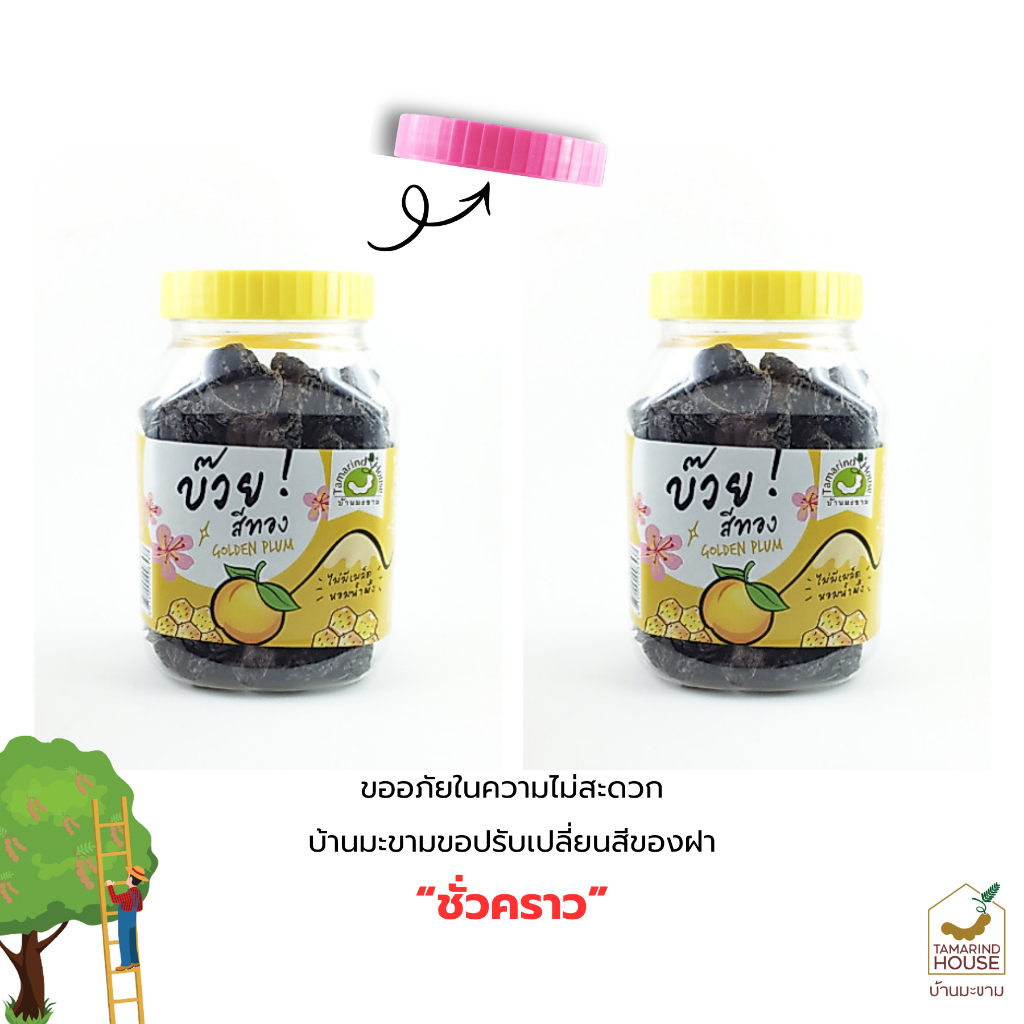 บ้านมะขาม - (แพ็ค 2 กระปุก) บ๊วยสีทอง 220 กรัม บ๊วยไร้เมล็ด