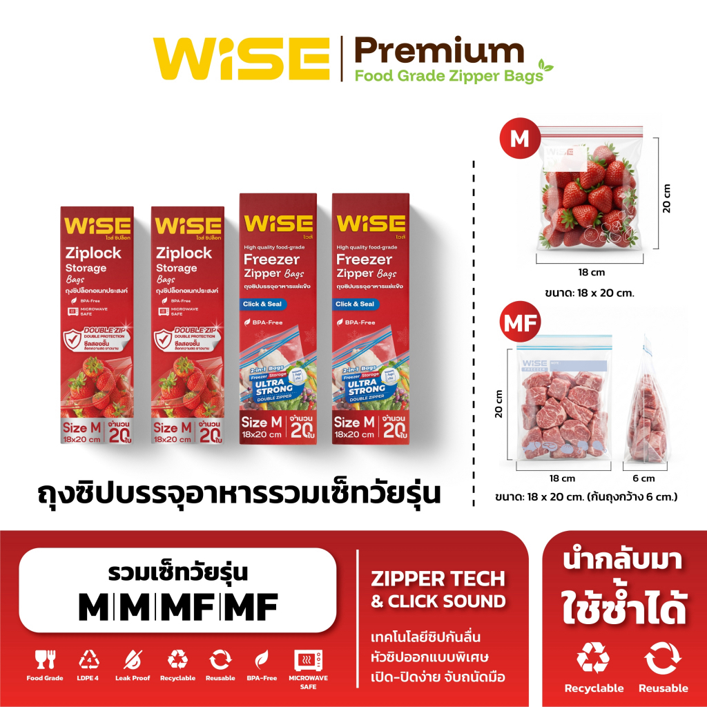 WISE (ไวส์) ถุงซิปอเนกประสงค์ รวมเซ็ทวัยรุ่น สุดคุ้ม (M M MF MF)