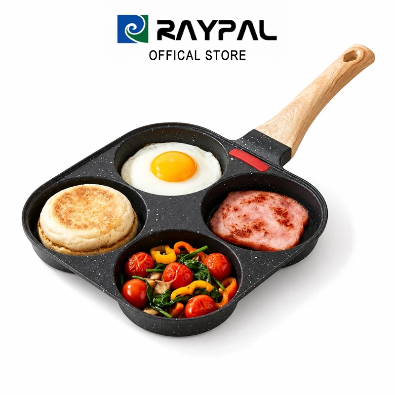 RAYPAL กระทะทอดไข่4หลุม ใช้ทอดไข่ดาว ทอดแฮม ทำอาหารไม่ติด เคลือบสาร Non-Stick สามารถใช้กับเตาแม่เหล็กไฟฟ้า