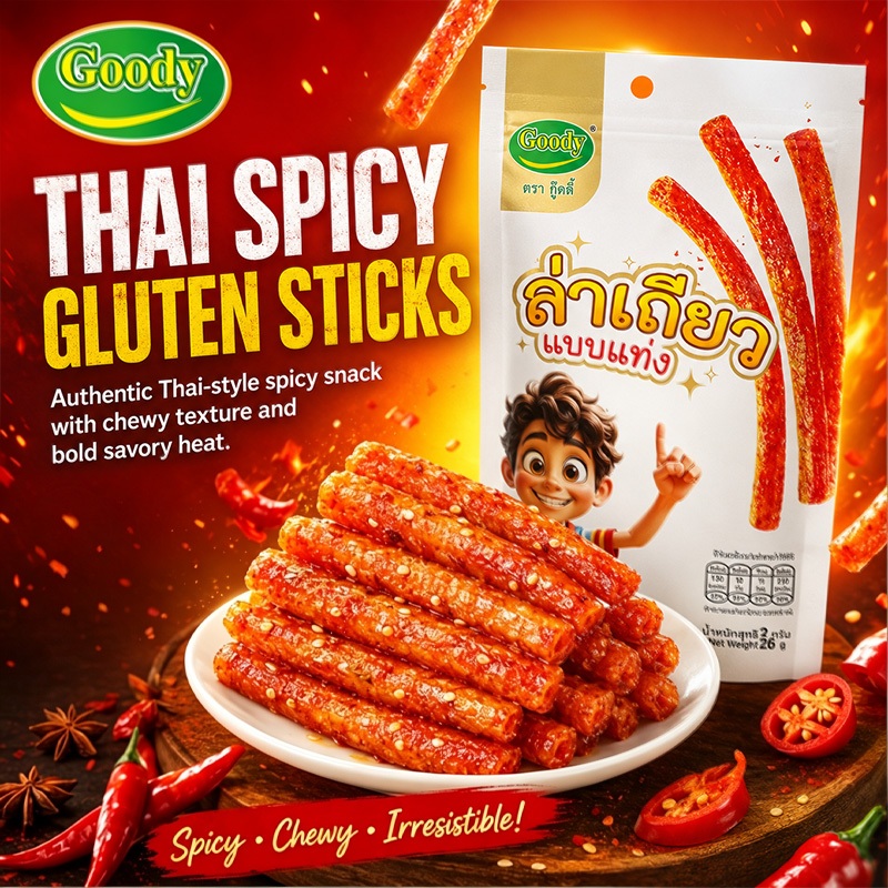 Goody ขนมล่าเถียว ล่าเถียว แบบแท่ง รสหม่าล่า แพ็ค12+1ซอง