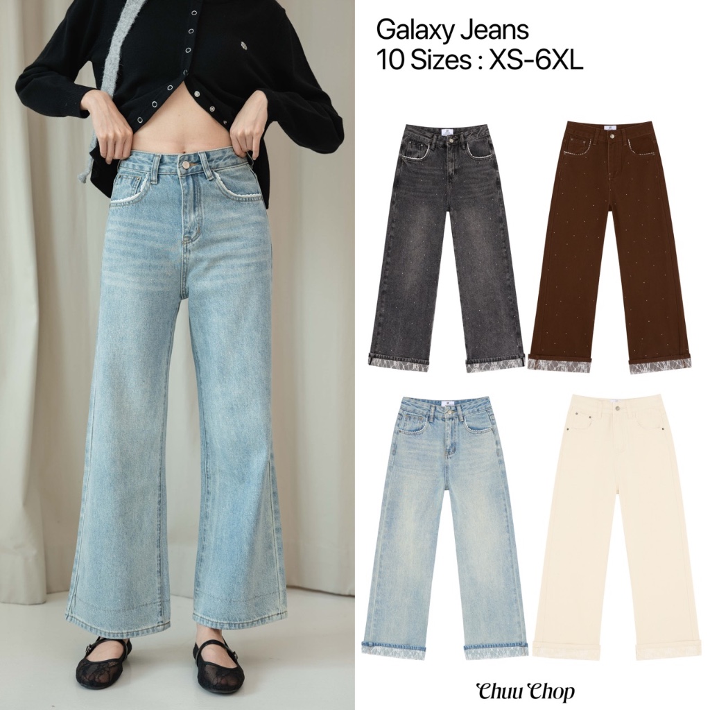 [พร้อมส่ง] CHUUCHOP (XS-6XL)- Galaxy Jeans กางเกงยีนส์ขายาวต