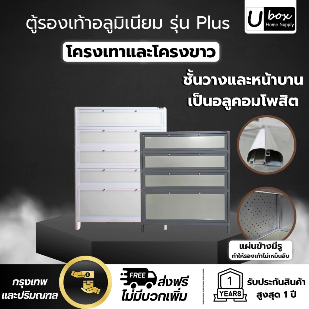 [สินค้าจัดส่ง 4 - 7 วัน]ตู้รองเท้าอลูมิเนียม UBOX รุ่น PLUS โครงสีเทา-สีขาว | กันน้ำ กันสนิม | วางนอกบ้านได้ 🌤 🔥