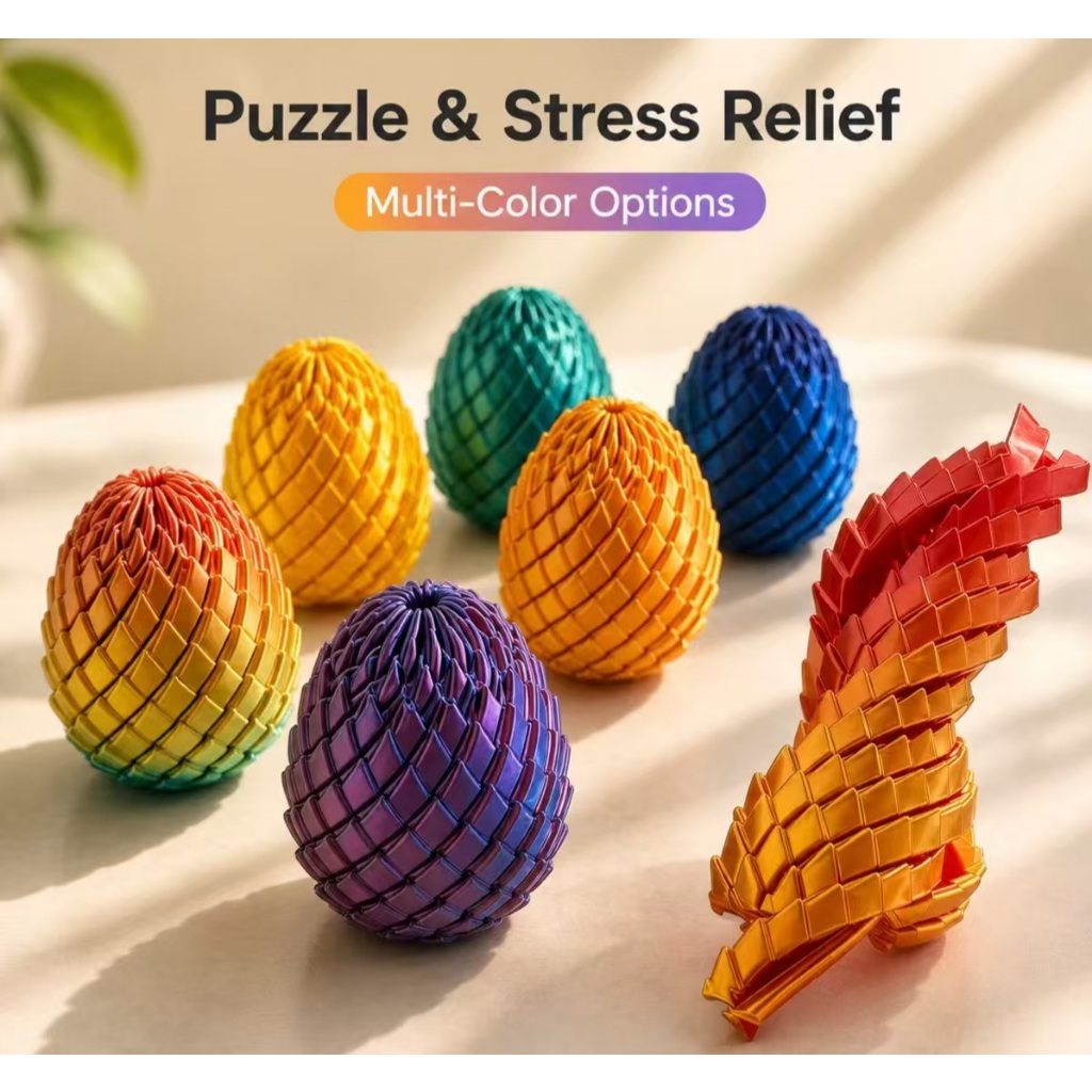 ของเล่นไข่มังกร 3D ปริ้นท์ ของเล่นคลายเครียด หมุนได้ พร้อมสไลม์และลูกบอลบีบ ปลอดภัย มี 2 ขนาด 5.7 และ 7.5 ซม.