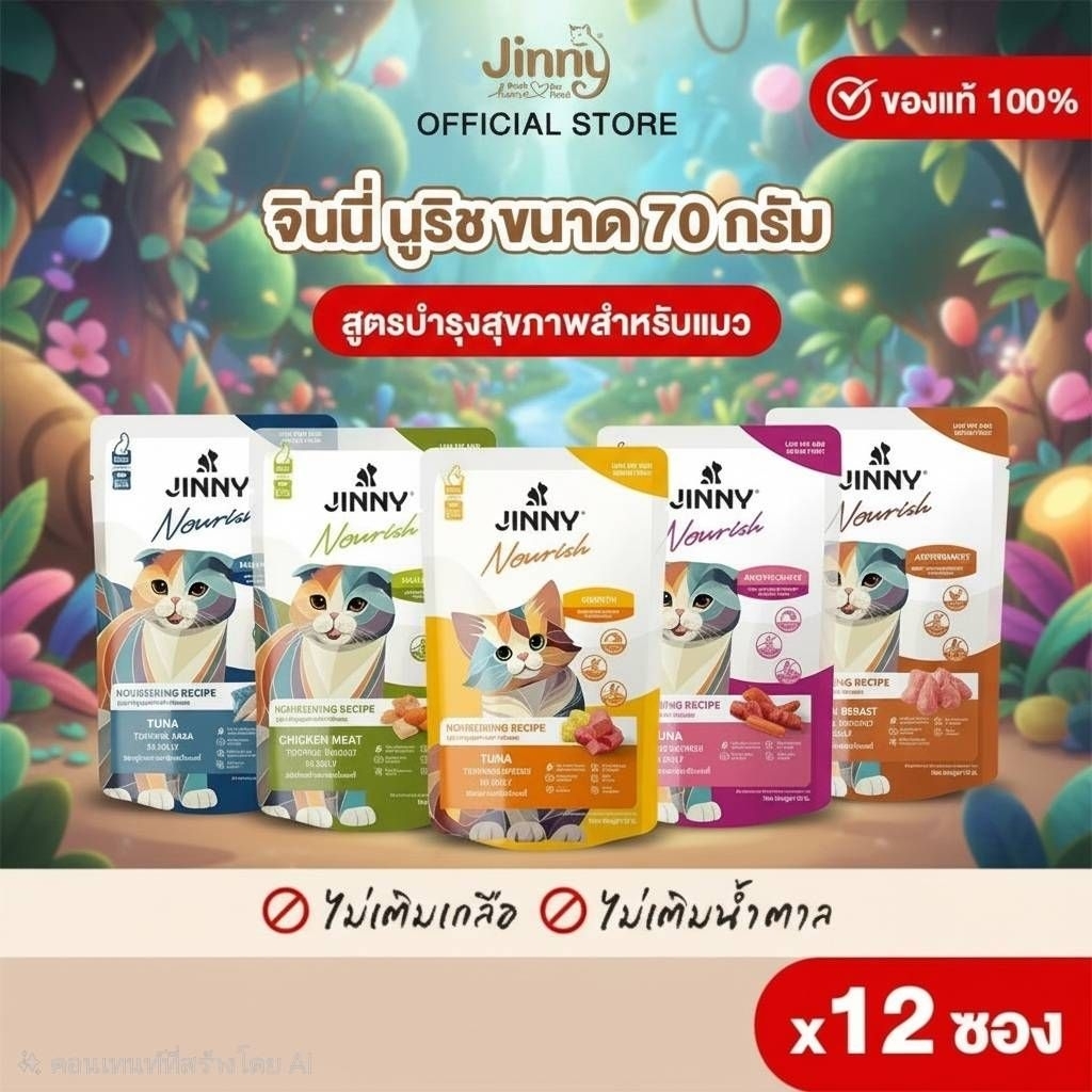 JINNY Nourish อาหารแมวเปียกนูริชขนาด 70 กรัม บรรจุ 12 ซอง