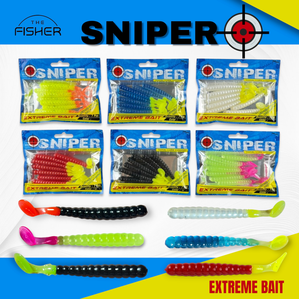 A12 SNIPER หนอนยาง EXTREME BAIT ตกปลาช่อนเท็กซัส 7pcs.