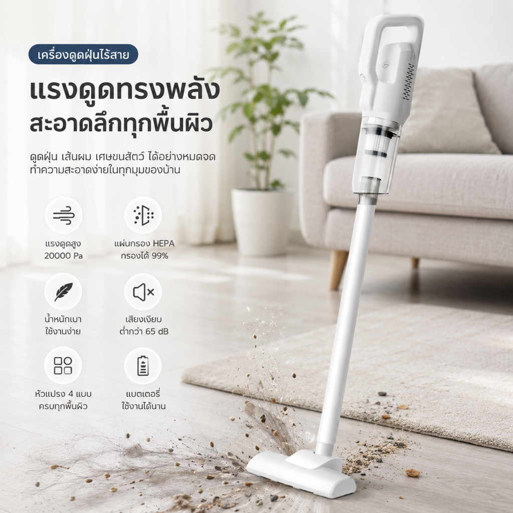 [Upgrade!] KENTO LITE เครื่องดูดฝุ่นไร้สาย แบบมือถือ แรงดูดสูง 30000Pa กำลังไฟ 800W เสียงรบกวนต่ำ