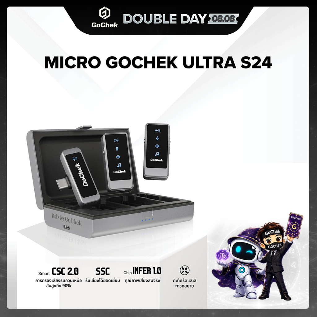ไมค์ไร้สาย GoChek Ultra S24 ไมโครโฟนพร้อมหัวต่อสองแบบ ถ่ายทอ