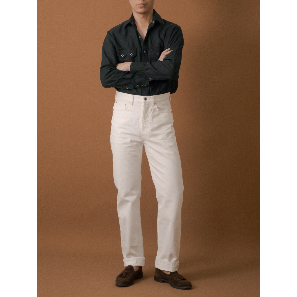 [New model] [HWDW-OFFW2]กางเกงยีนส์สีขาวเอวสูงริมแดง High Waist 90s jeans "off white selvedge"