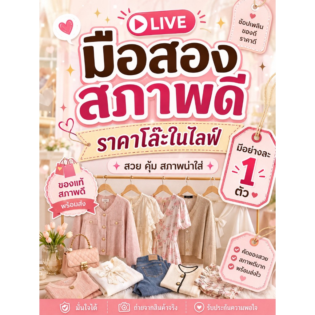 โล๊ะเสื้อเเบรนด์มือ 2 สภาพดีทุกตัวราคาเฉพาะในไลฟ์