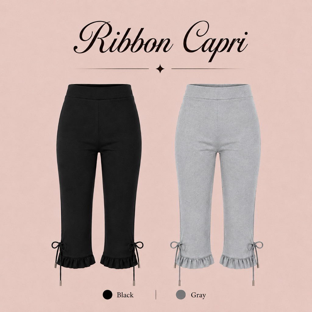 (Pre Order *เฉพาะสีดำไซซ์ , เทา M) SEPTEMBER ME -Ribbon Capri กางเกงคาปรี