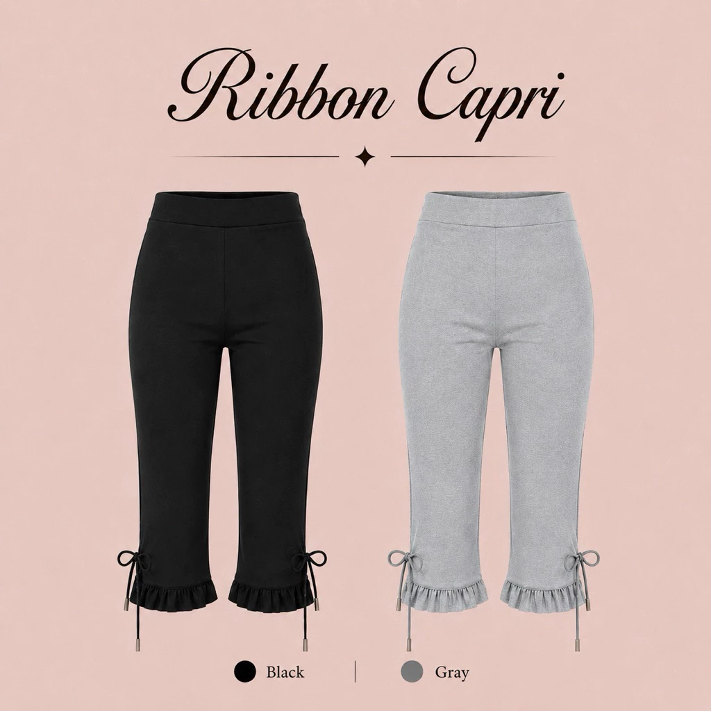 (Pre Order *เฉพาะสีดำไซซ์ , เทา M) SEPTEMBER ME -Ribbon Capri กางเกงคาปรี