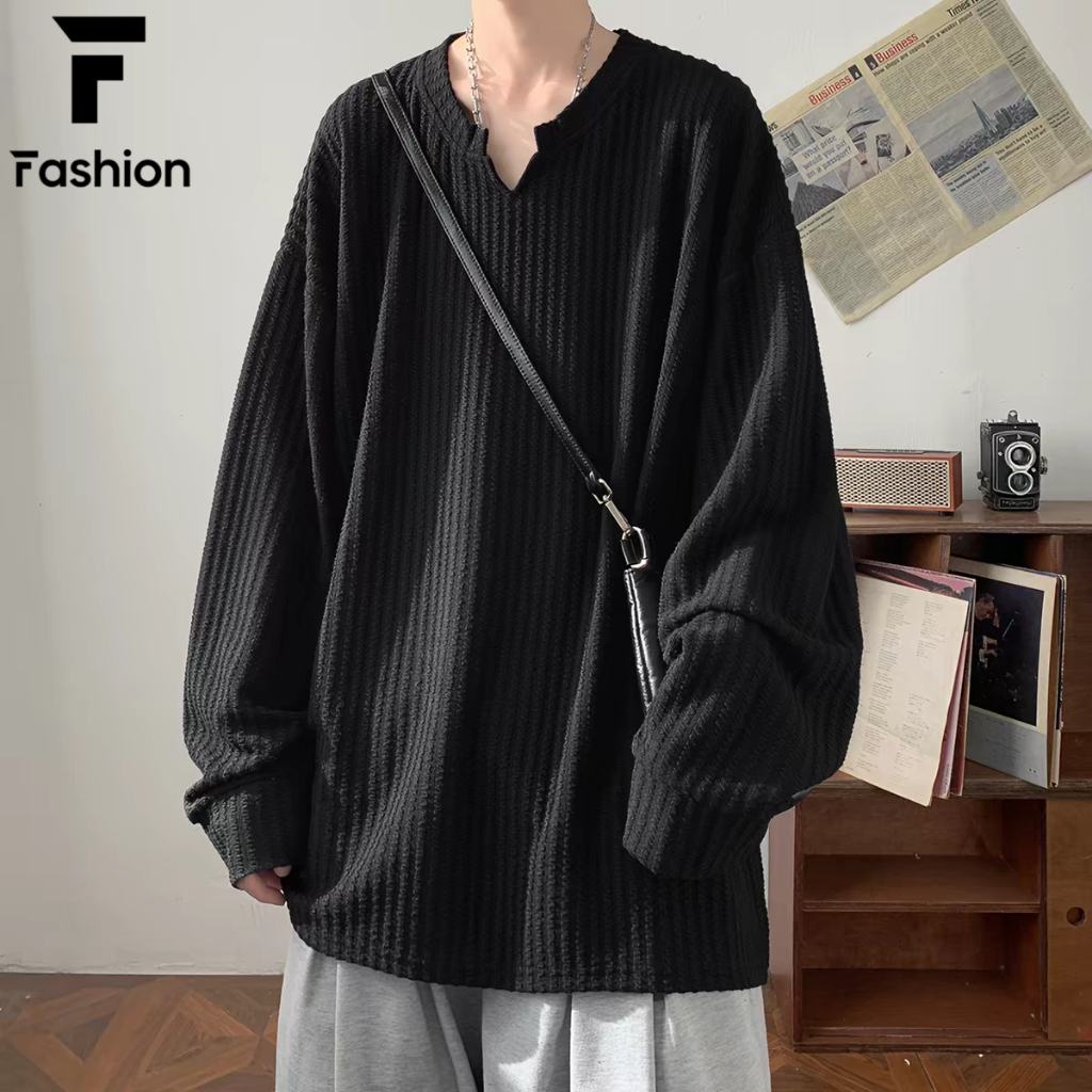 เสื้อยืดแขนยาวคอวี เนื้อวาฟเฟิลพรีเมียม Unisex ใส่ได้ทั้งชาย-หญิง เนื้อนุ่ม ระบายอากาศดี