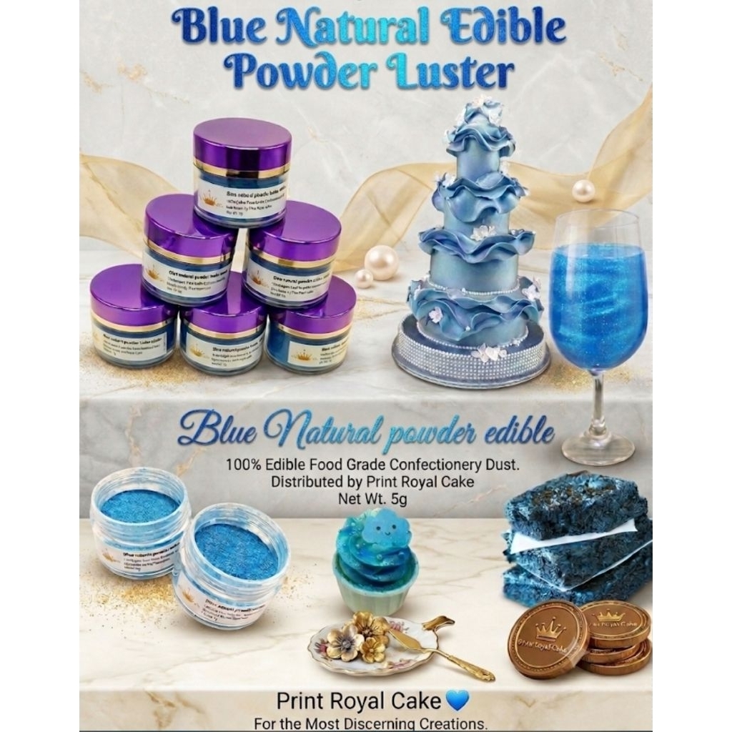 BLUE NATURAL power luster edible Food grade100% ผงสีฟ้าเนเชอรัล ตกแต่งอาหารขนมเครื่องดื่ม เครื่องสำอางค์