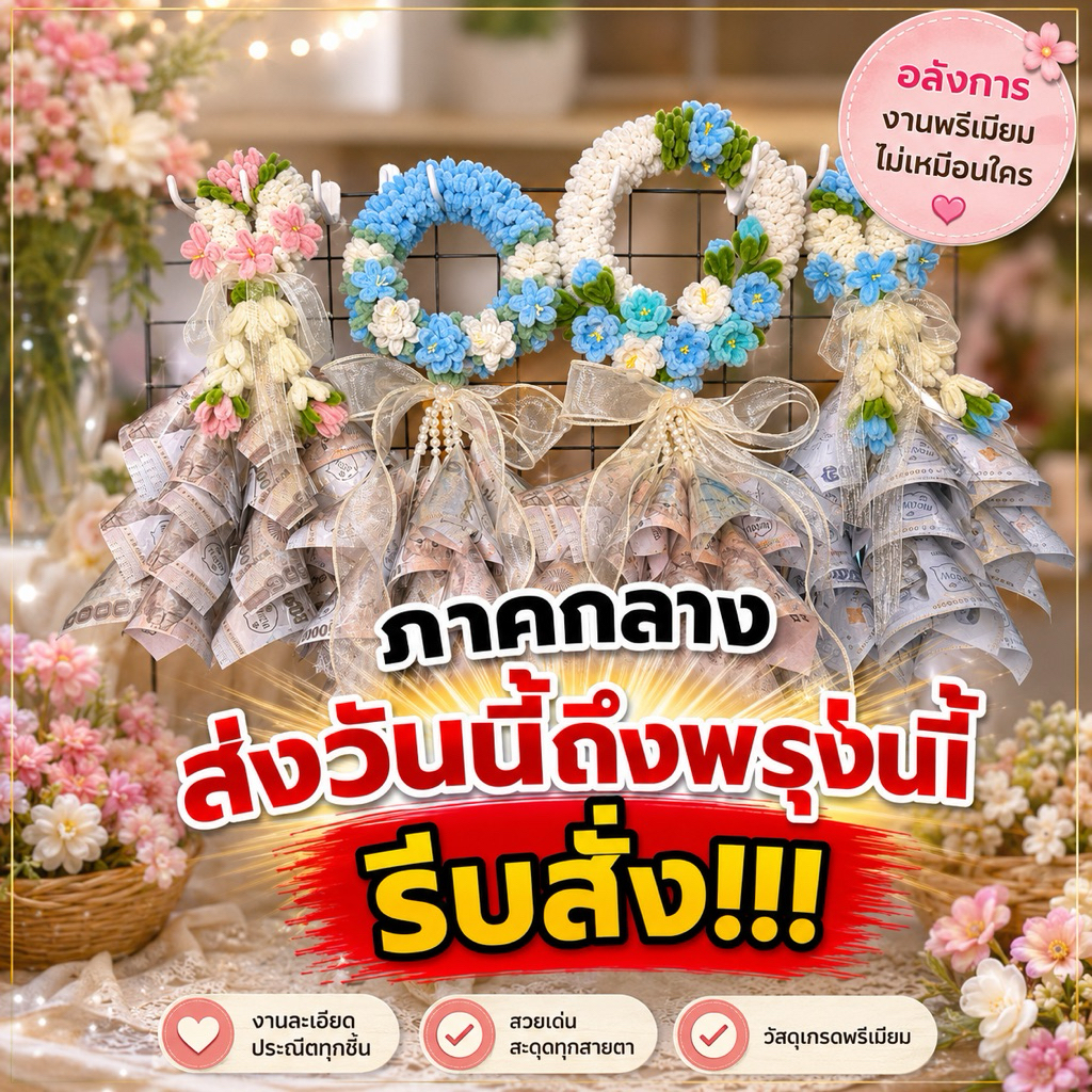 มาลัยเงินยักษ์ มาลัยวันแม่ มาลัยลวดกำมะหยี่พร้อมส่ง