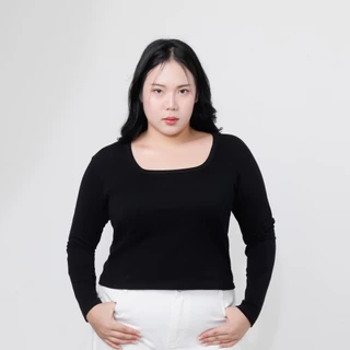 V13-เสื้อยืดคอเหลี่ยม แขนยาว ผ้านุ่มยืด