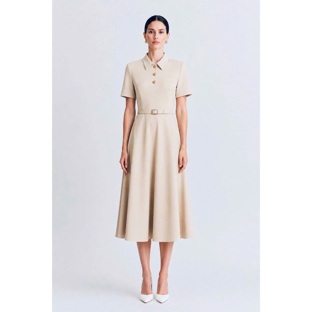 VERO MODA MIDI dress เดรสสีครีม ผ้านุ่ม มีซับใน แต่งเข็มขัด(ถอดออกได้)