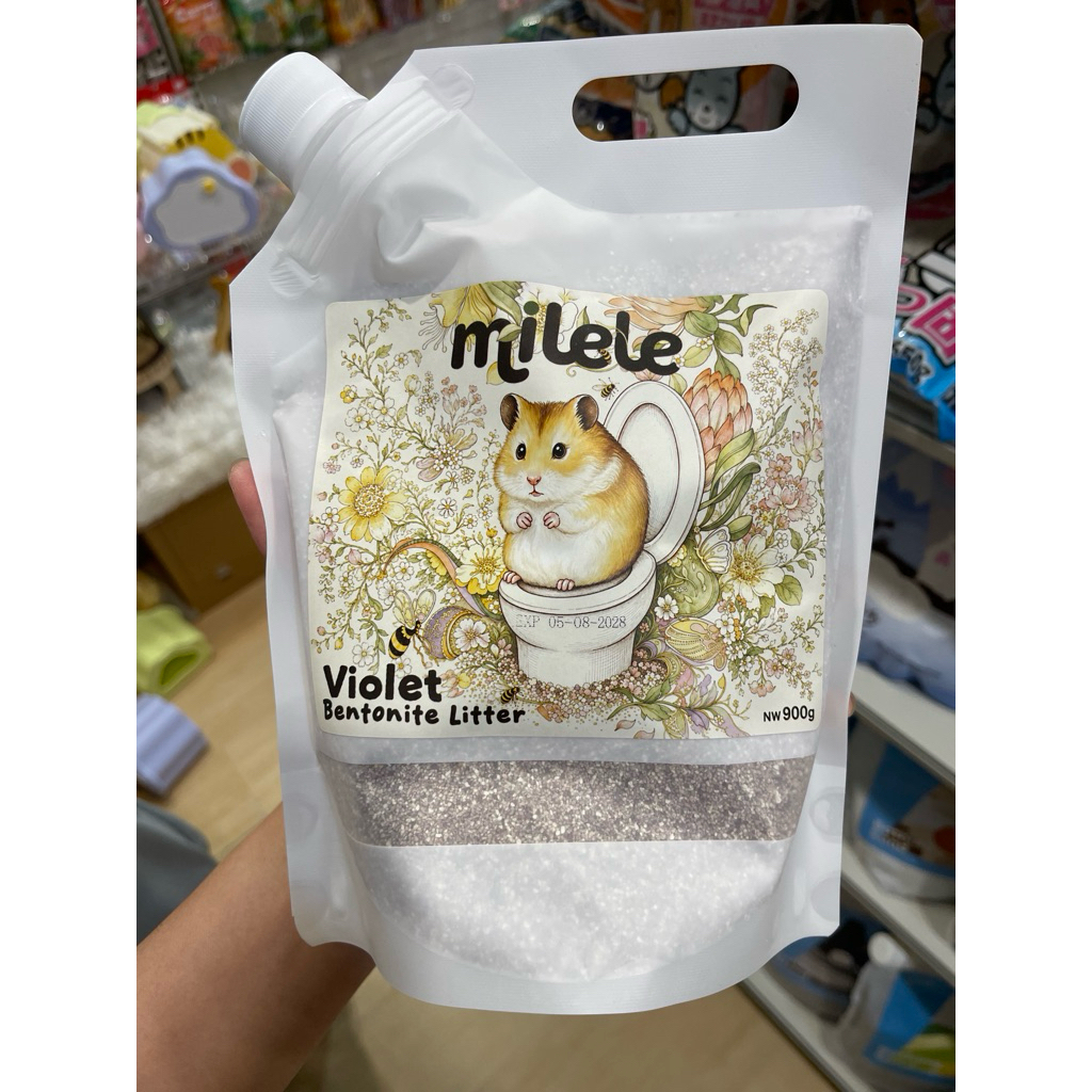 milele ทรายสีม่วง ทรายviolets ทรายแฮมสเตอร์ ฝุ่นน้อย จับตัวเป็นก้อน เก็บกลิ่นได้ดี บ้านขันโตกเดอะแฮมสเตอร์