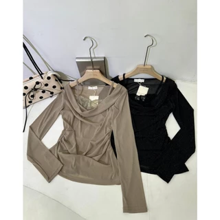 B713 | เสื้อคอเดรปแขนยาว + สายเดี่ยวลูกไม้ในตัว เสื้อทรงเข้ารูป คอเดรปทิ้งตัวเป็นชั้นๆ ช่วยให้ช่วงค