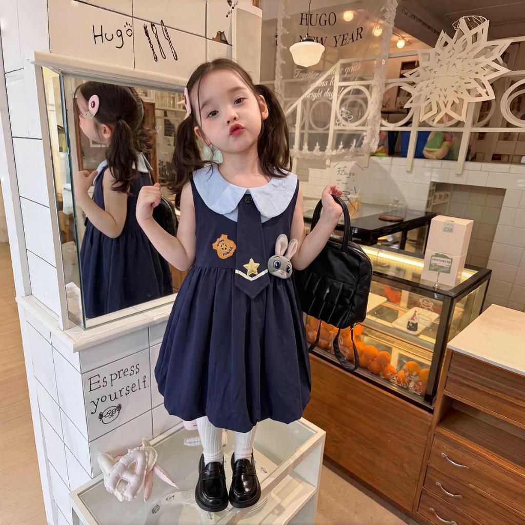 PRINCESS KESLI ชุดเดรสเด็กผู้หญิง แขนกุด สีน้ำเงิน กระต่าย ชุดเดรสฤดูร้อนรุ่นใหม่ 1-9 ปี