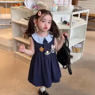 PRINCESS KESLI ชุดเดรสเด็กผู้หญิง แขนกุด สีน้ำเงิน กระต่าย ชุดเดรสฤดูร้อนรุ่นใหม่ 1-9 ปี