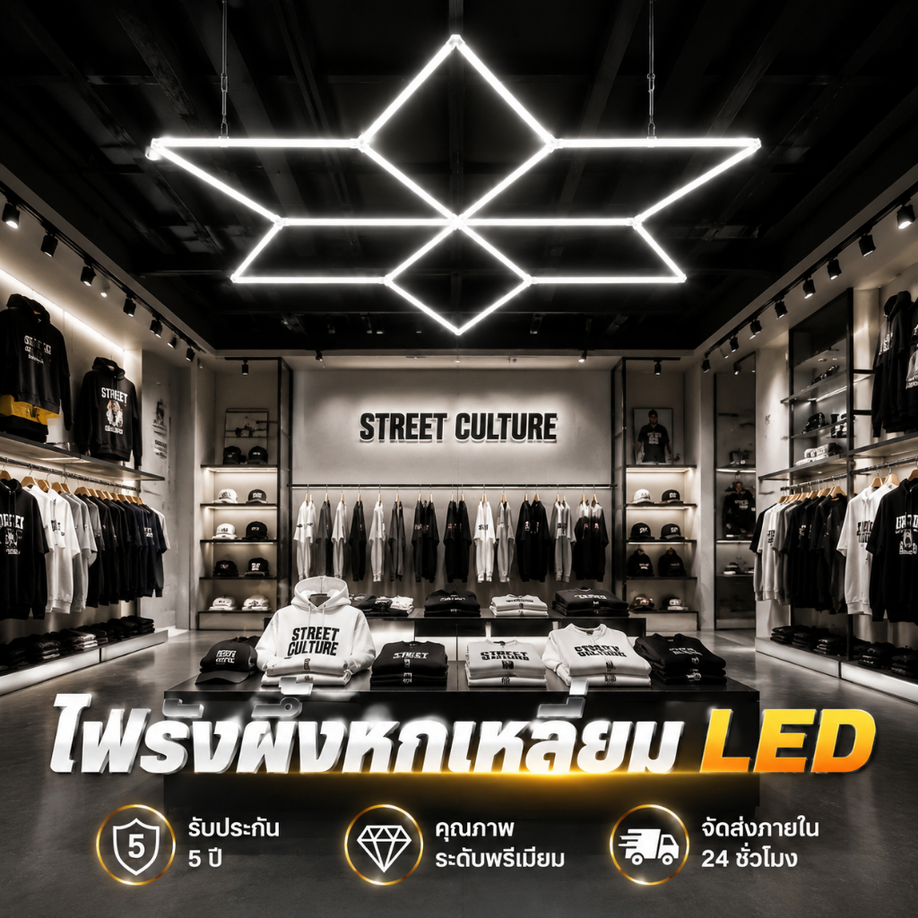 ไฟรังผึ้งหกเหลี่ยม LED Hexagon Garage Light ไฟเพดานแต่งร้านล้างรถ ไฟส่องสว่าง DIY สำหรับโชว์รูม ประหยัดไฟ ติดตั้งง่าย