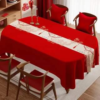 ผ้าปูโต๊ะ PVC สีแดง สำหรับคริสต์มาสและตรุษจีน ลายโคมไฟ กันน้ำ กันน้ำมัน ทนรอยขีดข่วน ทนการสึกหรอ และทนความร้อนสูง