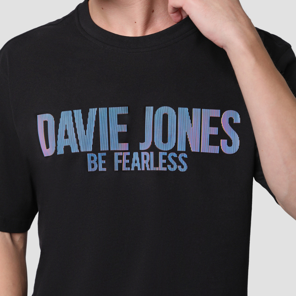 DAVIE JONES تيشيرت رجالي واسع بالشعار — أسود — صورة 4